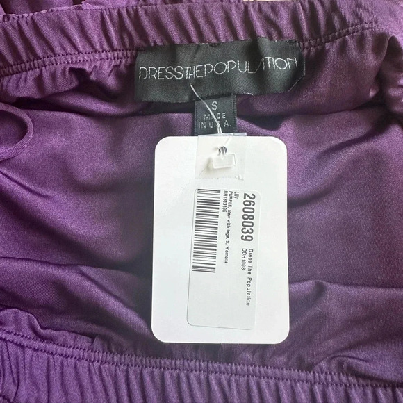 Dress the Population Strapless Plum Ruffle Bodycon Mini Dress Size Small - Picture 8 of 9